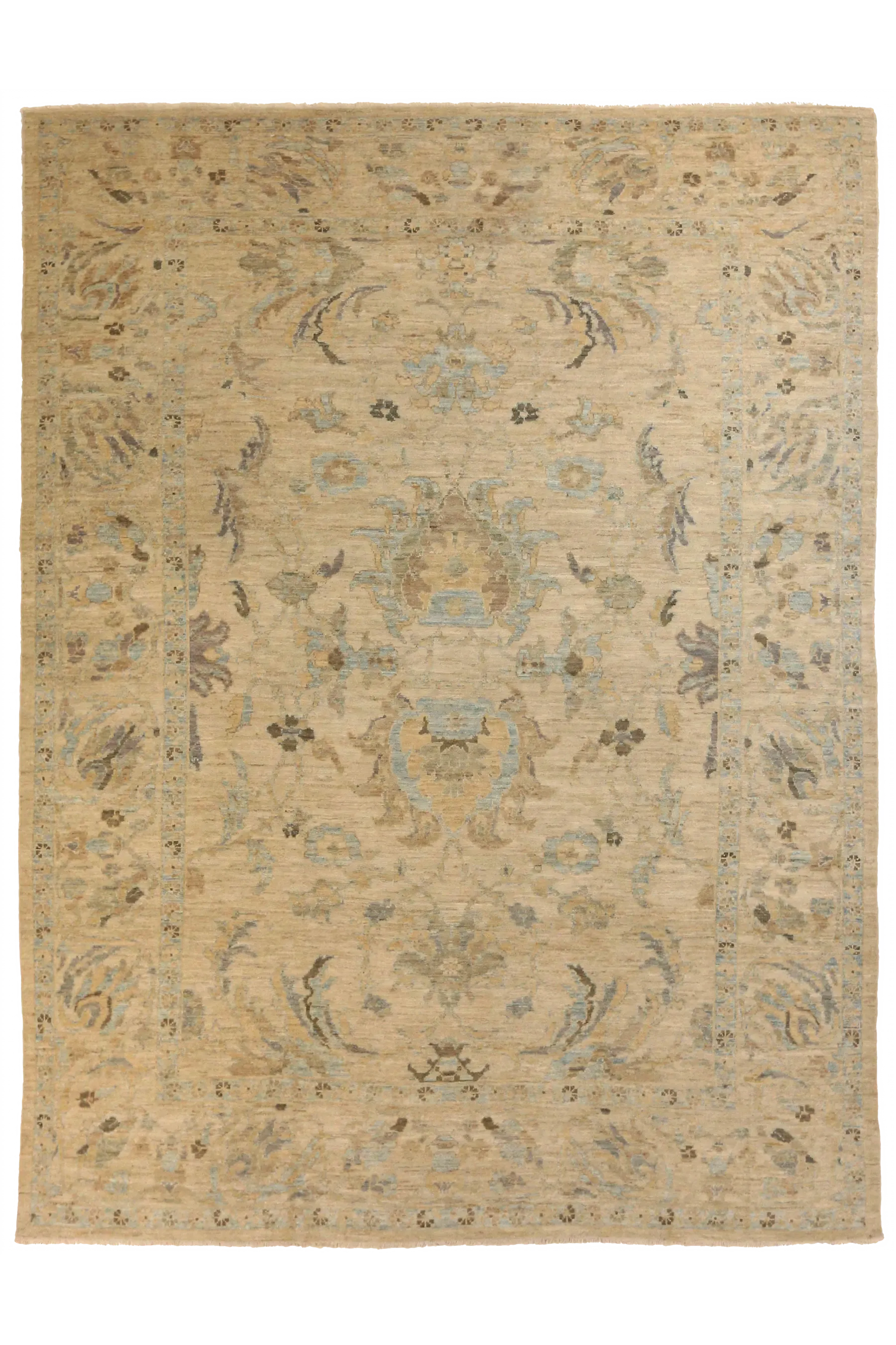 Persian Sultanabad Beige with Light Blue and Taupe Traditional Area Rug Contemporary Floral Allover Scrolling Vines and Palmettes SKU 53307